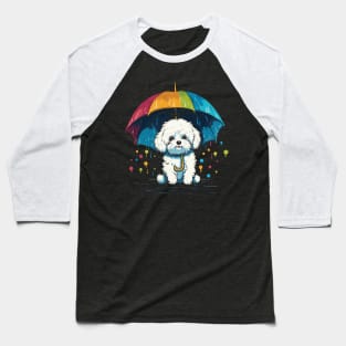 Bichon Frise Rainy Day With Umbrella Baseball T-Shirt
